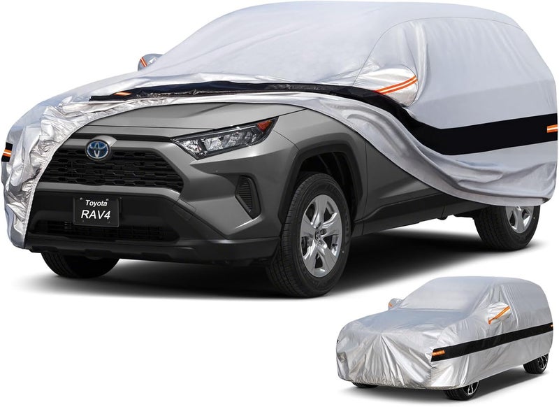 Holthly 10 Layers SUV Car Cover Custom Fit for Toyota RAV4 (2005-2024) Waterproof All Weather for Automobiles, Full Cover Sun UV Rain Protection.Silver - Image 1